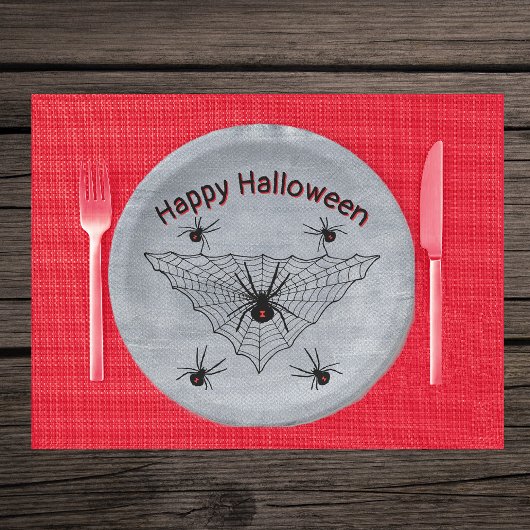 Black Widow Spiders in Triangle Web Rustic White ペーパープレート