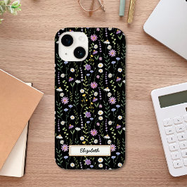Black Wild Flowers Pattern Case-Mate iPhone 14ケース