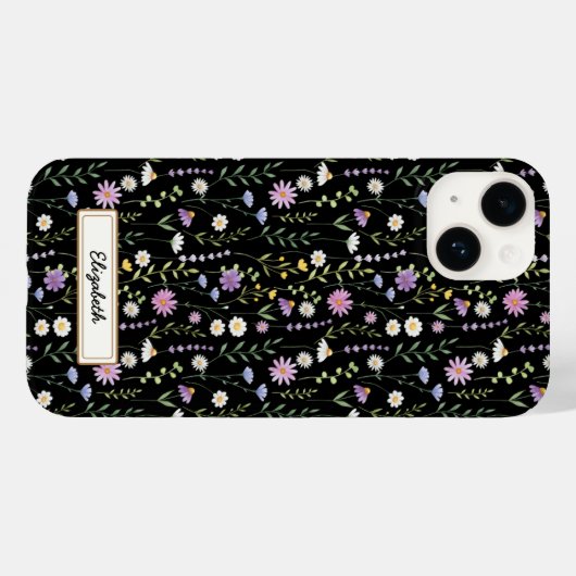 Black Wild Flowers Pattern Case-Mate iPhoneケース (裏面 (横))
