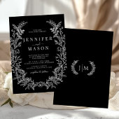 Black wildflower wreath rustic floral wedding 招待状