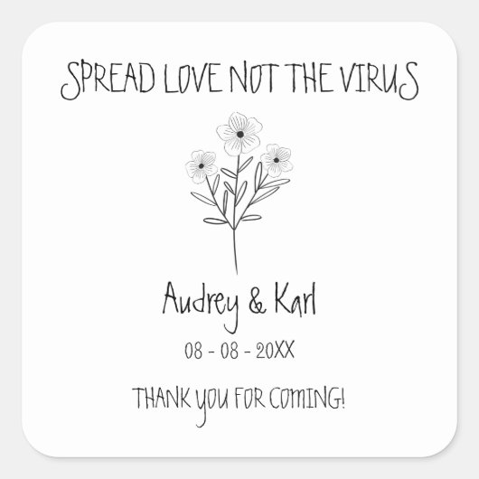 Black Wildflowers Wedding Hand Sanitizer Hand Gel スクエアシール (正面)