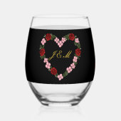 Black wine glass with pink and red hearts ステムなしワイングラス (正面)
