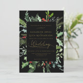 Black Winter Berry Leaf Botanical Monogram Wedding 招待状 (スタンド正面)