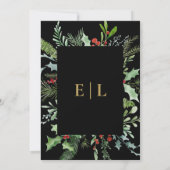 Black Winter Berry Leaf Botanical Monogram Wedding 招待状 (裏面)