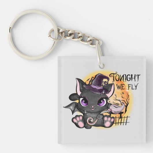 Black Witch Cat | Halloween Cat キーホルダー (正面)