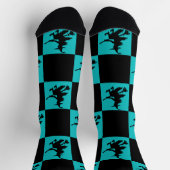 Black Witches Black & Teal Checkered ソックス (上部)