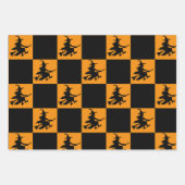 Black Witches on Orange, Purple & Teal Checkered ラッピングペーパーシート (正面)