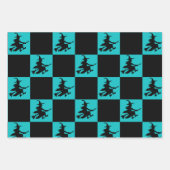Black Witches on Orange, Purple & Teal Checkered ラッピングペーパーシート (正面3)