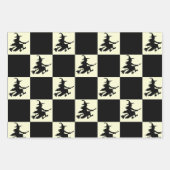 Black Witches on White, Yellow & Orange Checkered ラッピングペーパーシート (正面3)