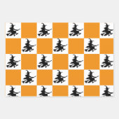 Black Witches on White, Yellow & Orange Checkered ラッピングペーパーシート (正面3)