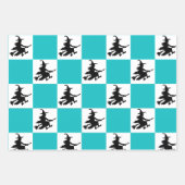 Black Witches on Yellow, Purple & Teal Checkered ラッピングペーパーシート (正面3)