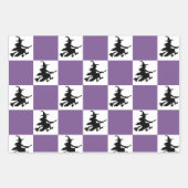 Black Witches on Yellow, Purple & Teal Checkered ラッピングペーパーシート (正面3)