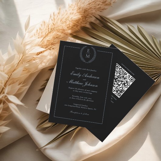 Black With Blue Wedding Invitation QR Code 招待状