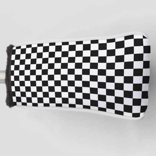 Black with Classic White Square Pattern Style ゴルフヘッドカバー (正面)