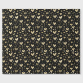 Black With Gold Sparkle Hearts ラッピングペーパー (フラット)