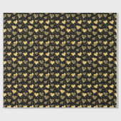Black With Gold Sparkle Hearts ラッピングペーパー (フラット)