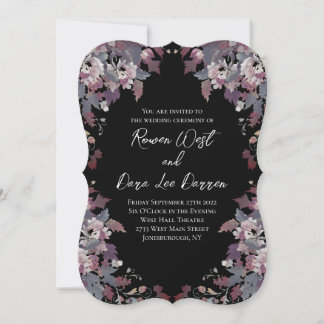 Black with Moody Dark Floral Wedding Invitations 招待状