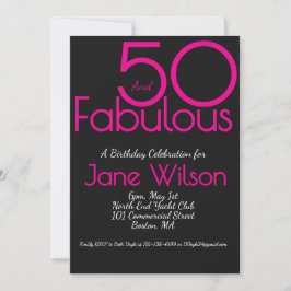  Black with Pink Text 50 and Fabulous Birthday   招待状