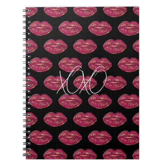 Black with Red Lips XOXO ノートブック (正面)