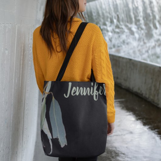 Black with Watercolor Leaves Named  トートバッグ