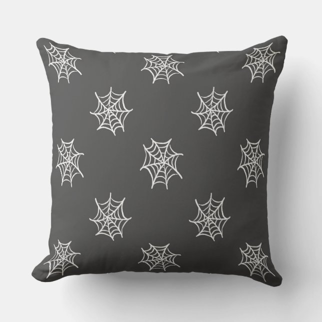 Black with White Cobweb Halloween Throw Pillow アウトドアクッション (正面)