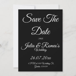 Black with White Script Save The Date Card  招待状