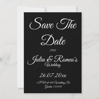 Black with White Script Save The Date Card  招待状