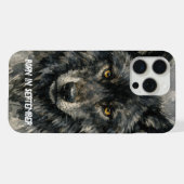 Black Wolf Face – February Birth Month Watercolor iPhoneケース (裏面横)