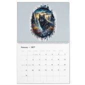 Black Wolves Snowy Northern Forest Calendar カレンダー (2月 2027)