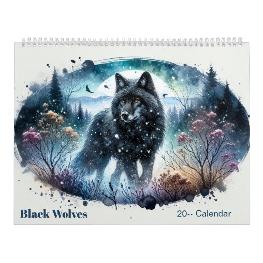 Black Wolves Snowy Northern Forest Calendar カレンダー (カバー)