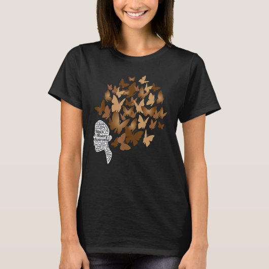 Black Woman Afro Butterfly Cool Black History Mont Tシャツ (正面)