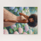 Black Woman Among Hydrangea Flowers ジグソーパズル (横)