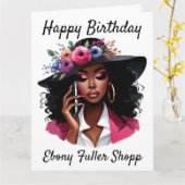 Black woman birthday card カード (黄色い花)