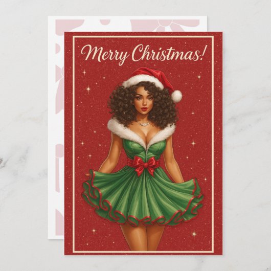 Black Woman Curly-Haired Santa Beauty シーズンカード (正面/裏面)