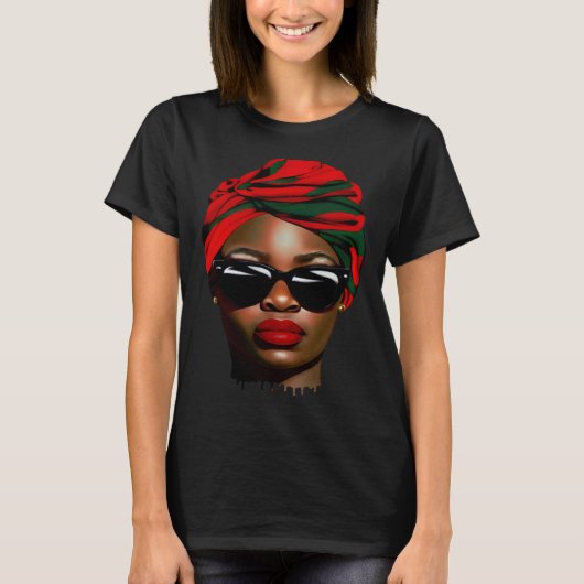 Black Woman Melanin Sunglasses Lipstick Black Hist Tシャツ (正面)