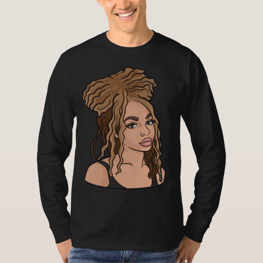 Black Woman Natural Hair Golden Locs Tシャツ (正面)