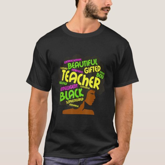 Black Woman Teacher Afro Retro Black History Month Tシャツ (正面)