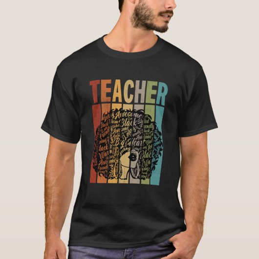 Black Woman Teacher Afro Retro Black History Month Tシャツ (正面)