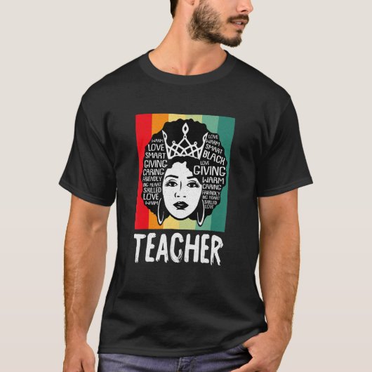Black Woman Teacher Afro Retro Black History Month Tシャツ (正面)