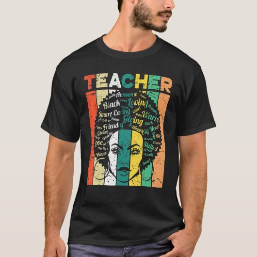 Black Woman Teacher Afro Retro Black History Month Tシャツ (正面)