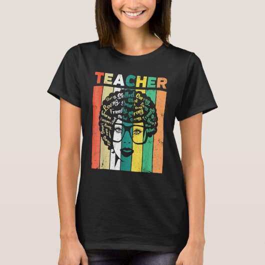 Black Woman Teacher Afro Retro Black History Month Tシャツ (正面)