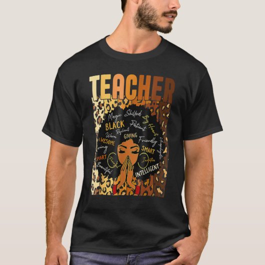 Black Woman Teacher Afro Retro Matching Black Hist Tシャツ (正面)