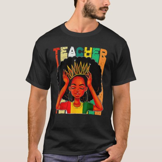 Black Woman Teacher Afro Retro Matching Black Hist Tシャツ (正面)