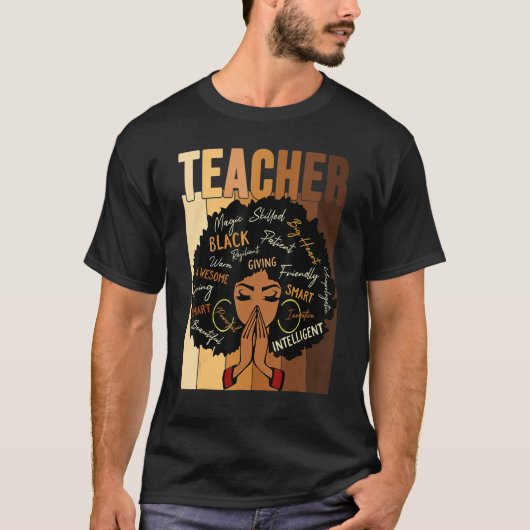 Black Woman Teacher Afro Shirt Black History Month Tシャツ (正面)
