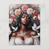 Black Woman With Doves Floral Art ポストカード (正面)
