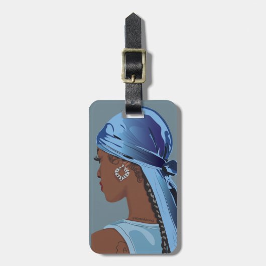 Black woman with durag artwork ラゲッジタグ (正面縦)