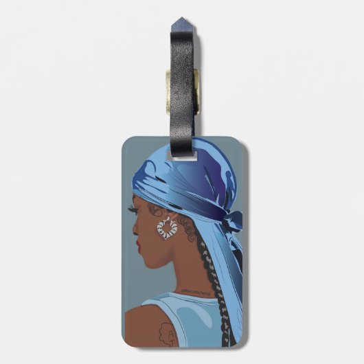Black woman with durag artwork ラゲッジタグ (裏面縦)