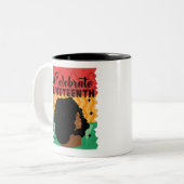 Black Women Juneteenth Celebrate Indepedence Day ツートーンマグカップ (正面左)