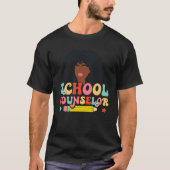 Black Women School Counselor Groovy Retro Afro Tea Tシャツ (正面)