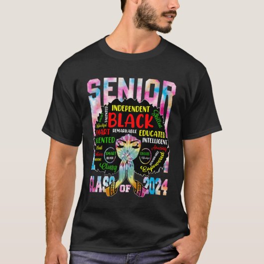 Black Women Senior Class Of 2024 Tie Dye African G Tシャツ (正面)